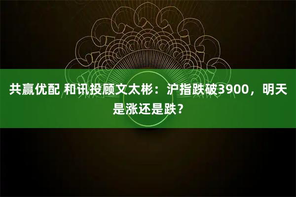 共赢优配 和讯投顾文太彬：沪指跌破3900，明天是涨还是跌？